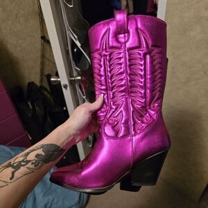 Vibrant Pink Heeled Western Boots